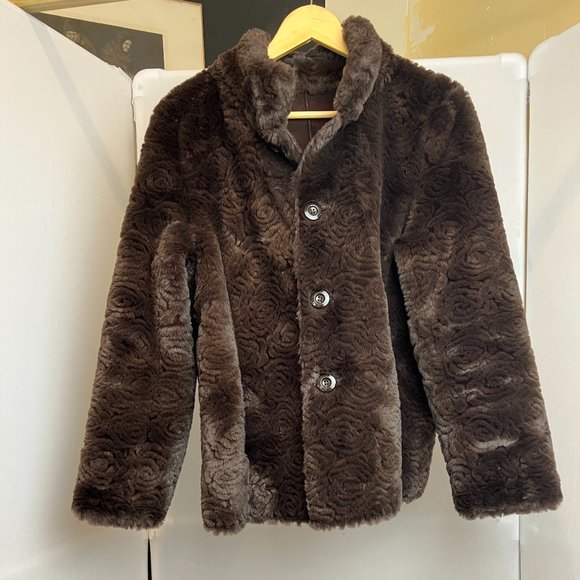 Coldwater Creek Chocolate Brown Faux Fur Button-up Reversible Coat Size 14 - Picture 7 of 9